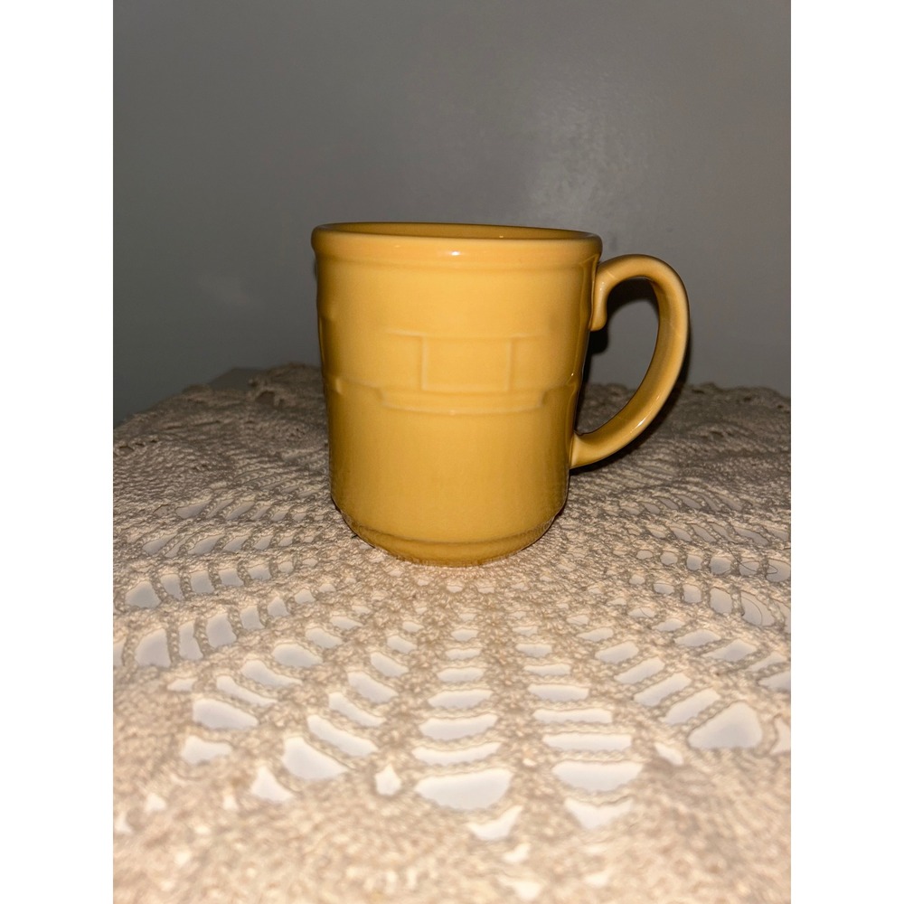 Longaberger Pottery Woven Traditions Sunshine Yellow Coffee Mug Made in USA
